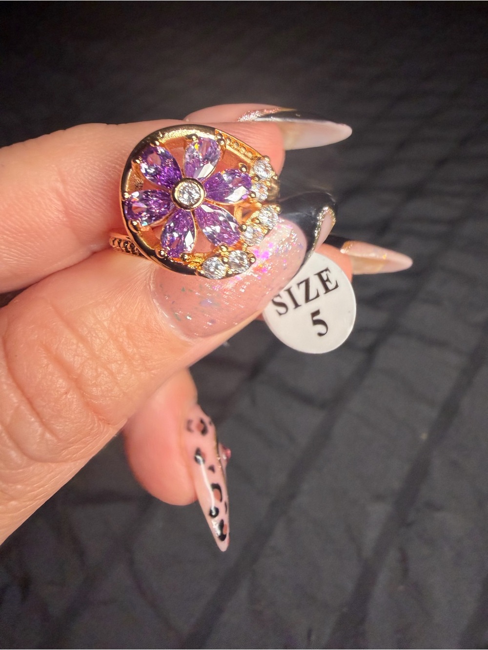 18K Gold Filled Over Brass Purple Flower AAA CZ Ring Size 5